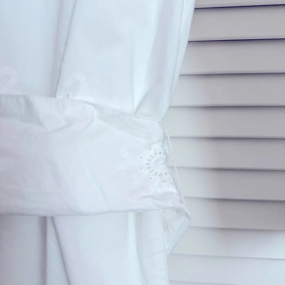 BB DAKOTA Eyelet Embroidered Cottagecore White Shirt Dress Size Large - Picture 9 of 9